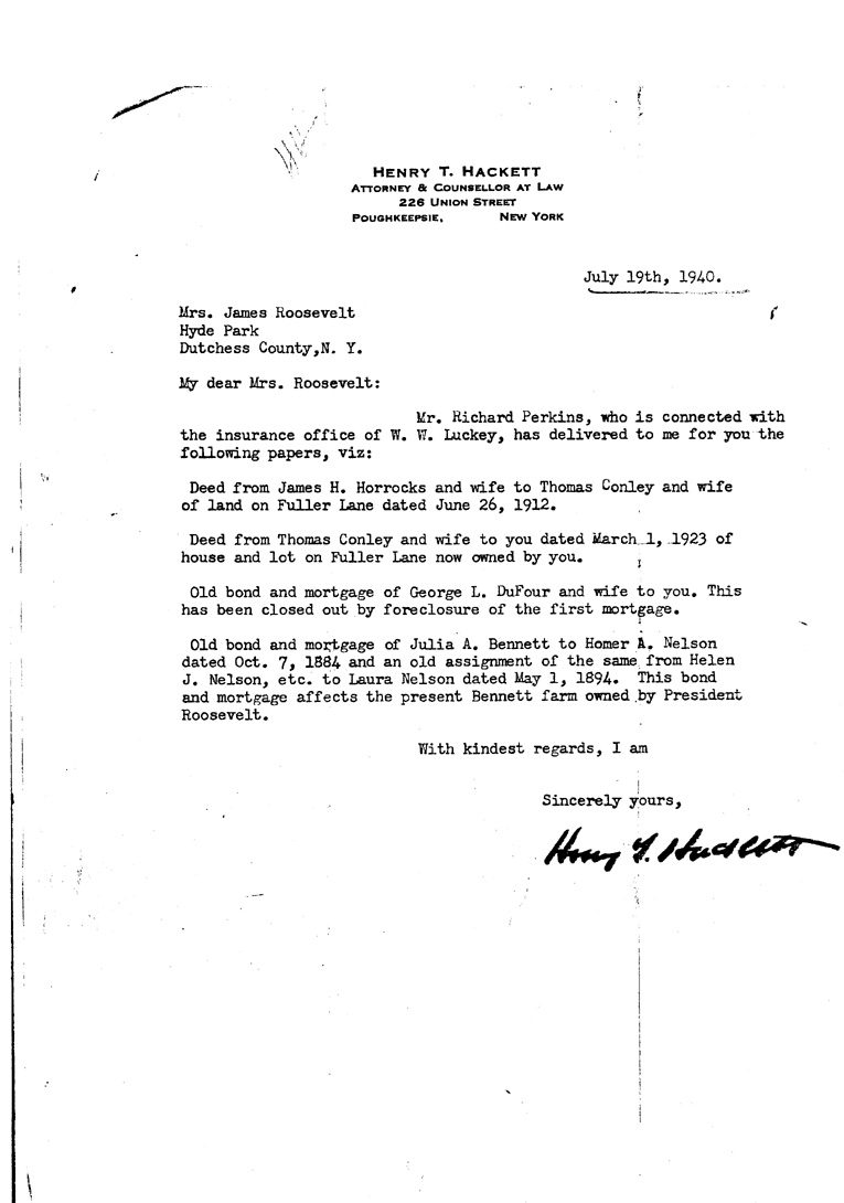 [a909cg01.jpg] - Letter toMrs. J.Roosevelt from Hackett July 19, 1940