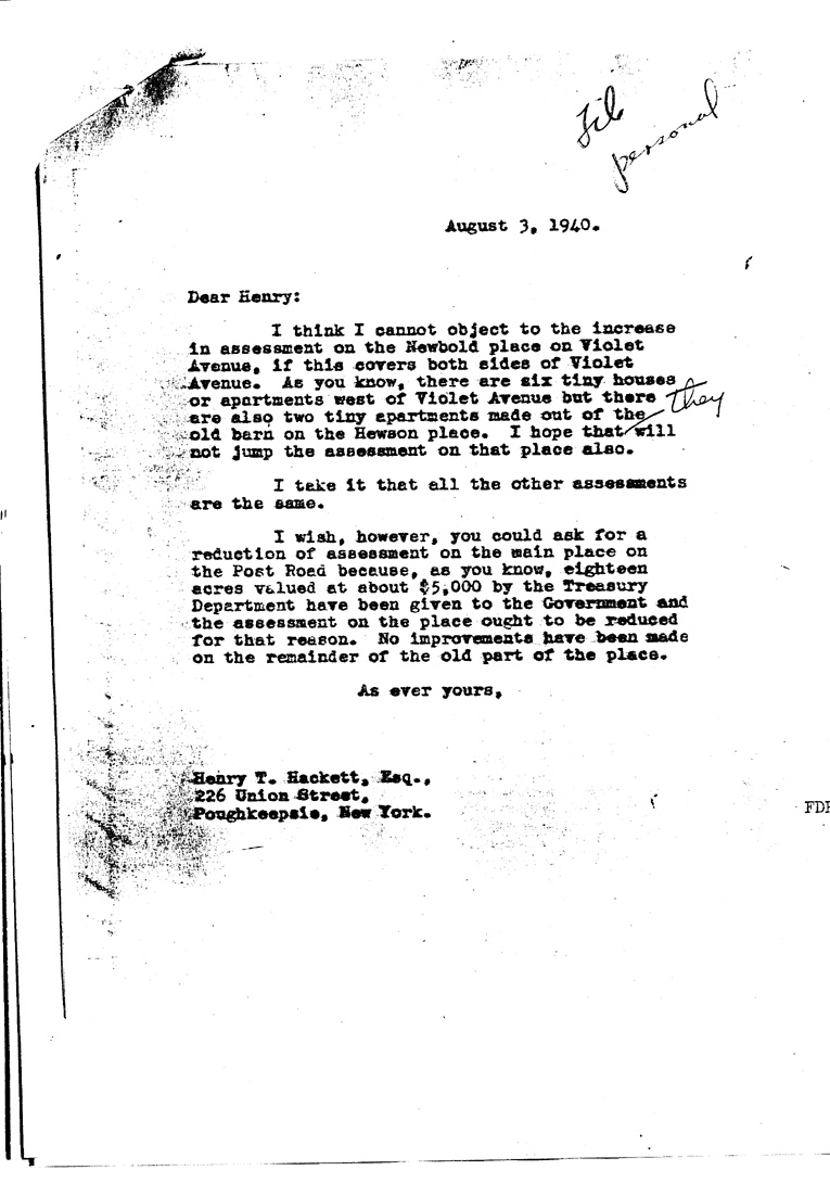 [a909ci01.jpg] - Letter to Hackett from FDR August 3, 1940