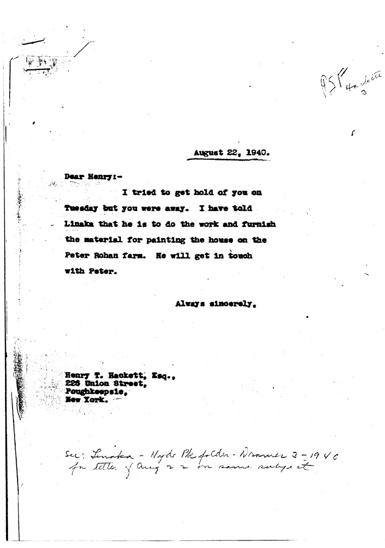 [a909cl01.jpg] - Letter to Hackett from FDR August 22, 1940