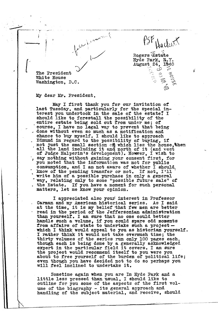[a909cn01.jpg] - Letter to FDR from Earle W. Newton  August 24, 1940