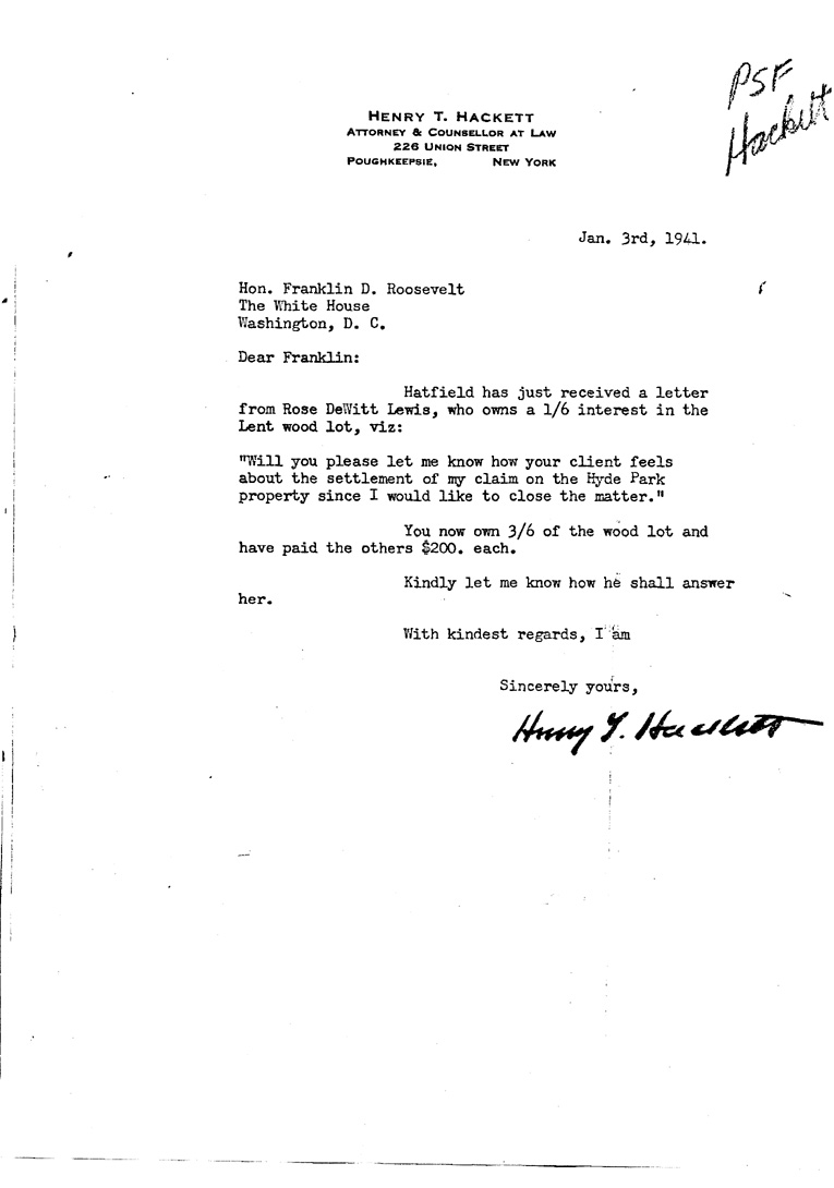 [a909cy01.jpg] - Letter to FDR from Hackett January 3, 1941