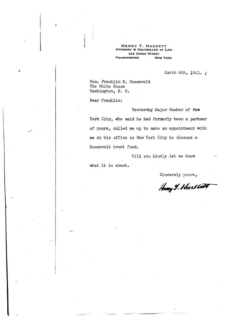 [a909de01.jpg] - Letter to FDR from HackettMarch 6, 1941