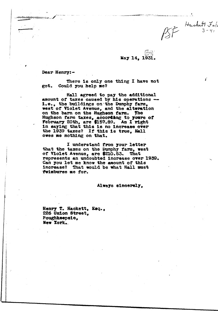 [a909dg01.jpg] - Letter to Hackett from FDRMay 14, 1931