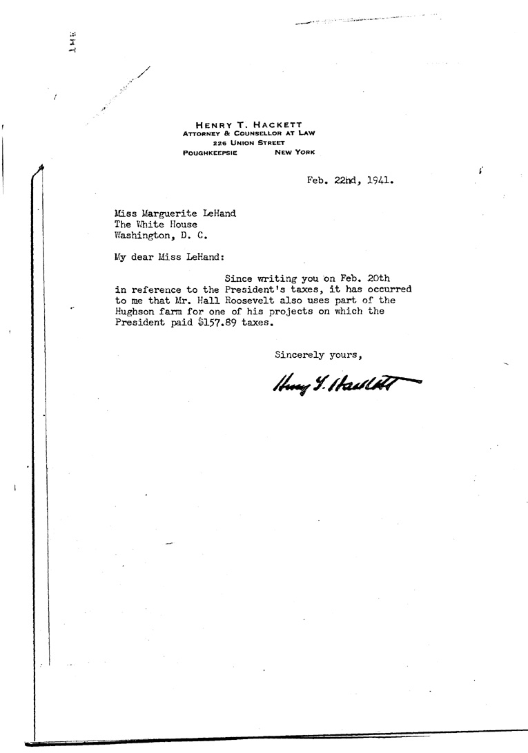 [a909di01.jpg] - Letter toM.A.LeHand from Hackett February 22, 1941