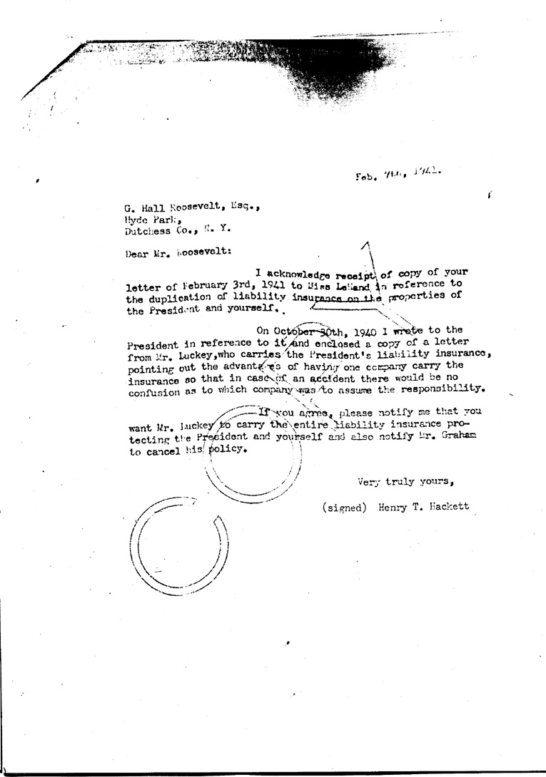 [a909dn01.jpg] - Letter to G. HallRoosevelt from Hackett February 7, 1941