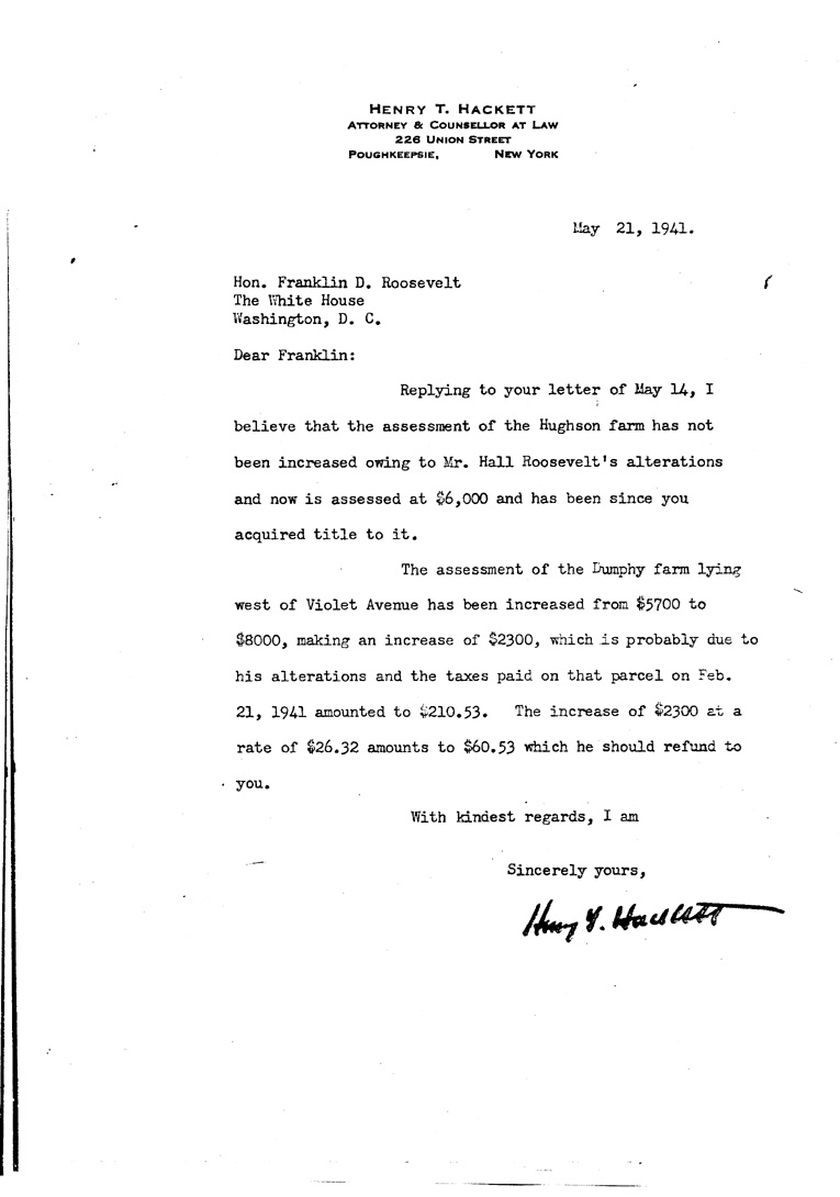 [a909dq01.jpg] - Letter to FDR from HackettMay 21, 1941