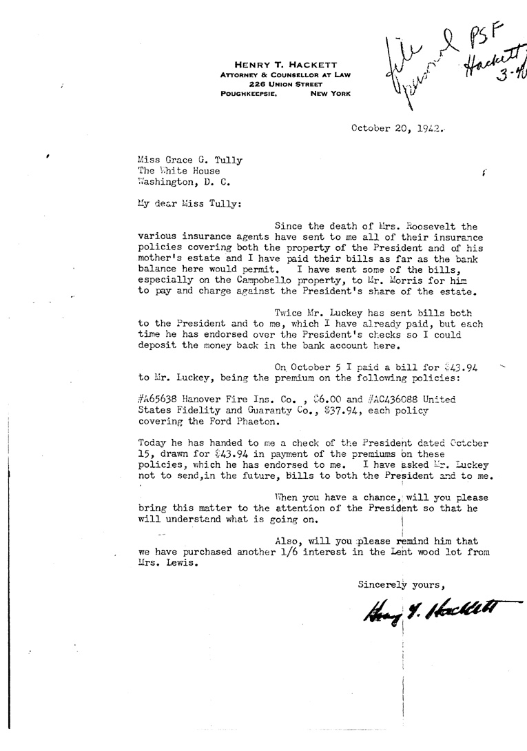 [a909dy01.jpg] - Letter toMiss Tully from Hackett October 20, 1942
