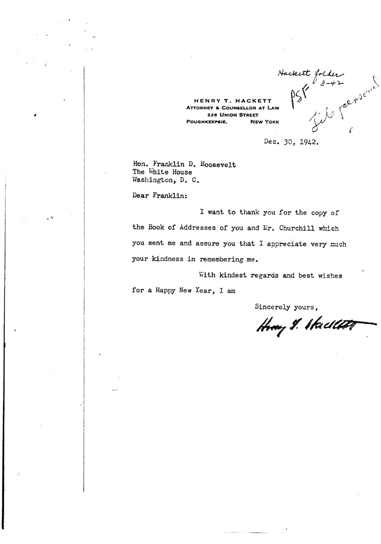 [a909dz01.jpg] - Letter to FDR from Hackett December 30, 1942