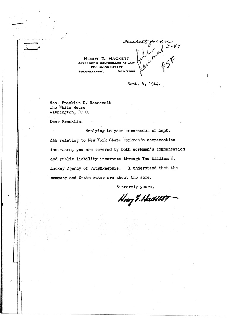 [a909ee01.jpg] - Letter to FDR from Hackett September 6, 1944