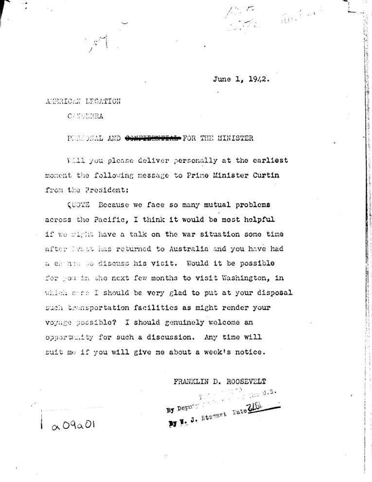 [a09a01.jpg] - FDR to Prime Minister Curtin