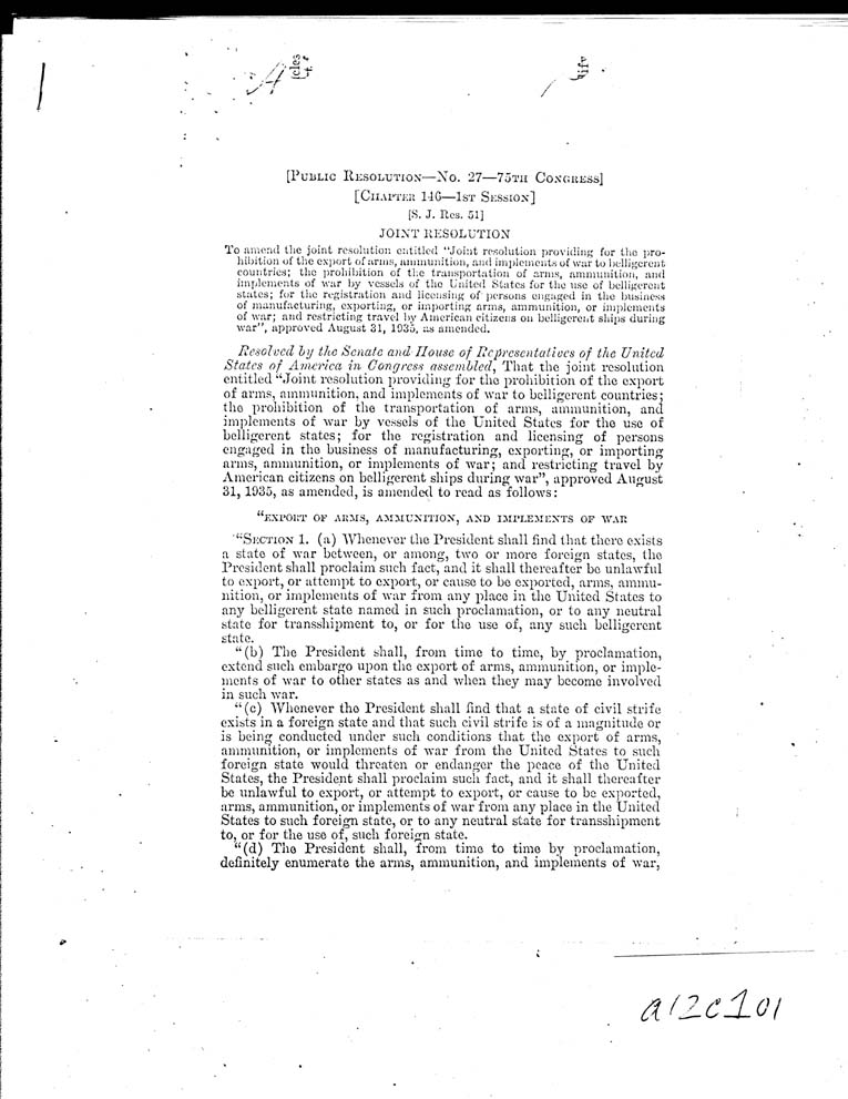 [a12c101.jpg] - Public Resolution - No. 27, 75th Congress, Ch. 146 - 1st session