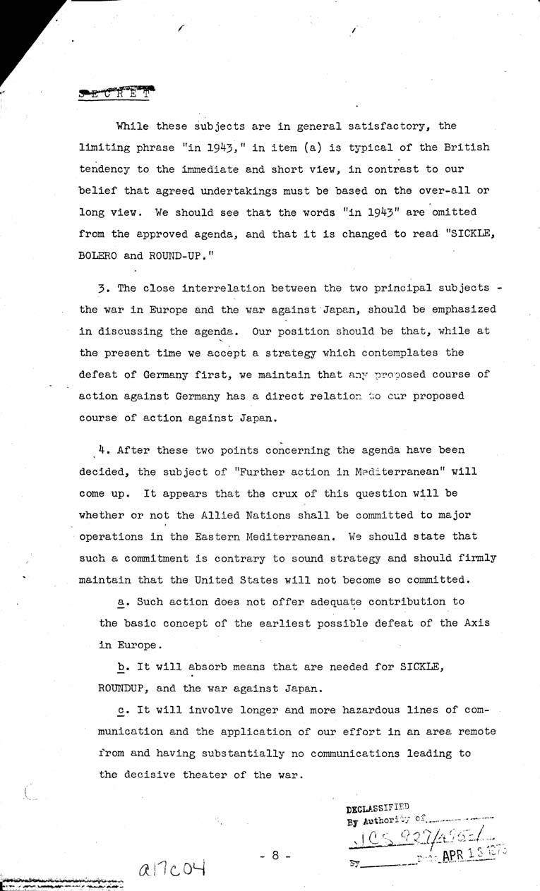 [a17c04.jpg] - Recommended Line of Action at coming conference 5/8/43