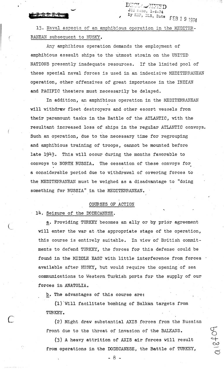 [a18f09.jpg] - Joint Chiefs of Staff, Lomited Operations in the Mediterrean in 1943-44 (J.C.S 293) May 7, 1943