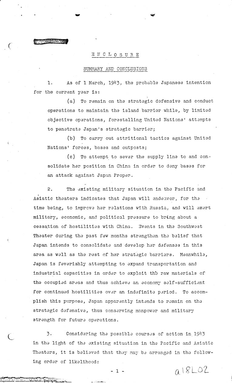 [a18l02.jpg] - Joint Intelligence Committee, Japanese Strategy, 1943-March 5, 1943 (J.I.C 80/1)