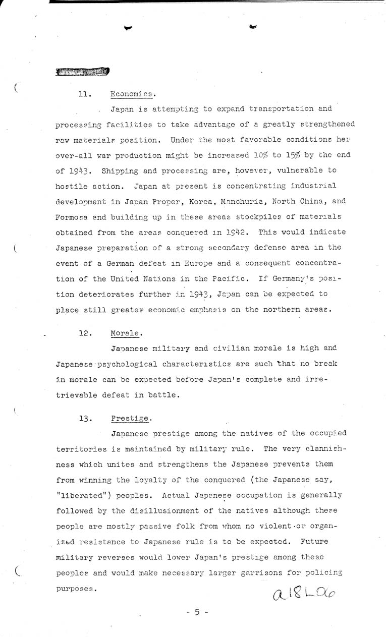 [a18l06.jpg] - Joint Intelligence Committee, Japanese Strategy, 1943-March 5, 1943 (J.I.C 80/1)