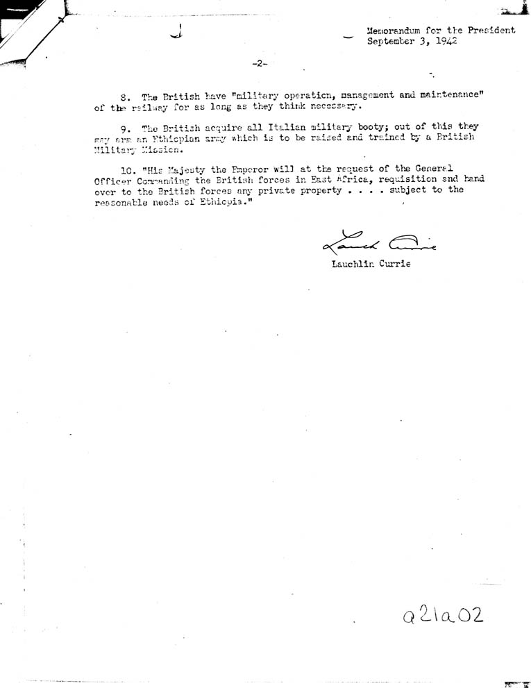 [a21a02.jpg] - Memorandum for the President (Lauchlin Currie) September 3rd 1942