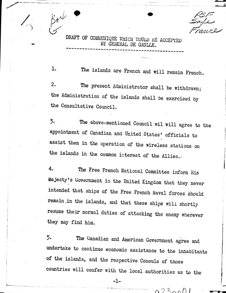 [a23nn01.jpg] - Draft of Communique which would be accepted by General De Gaulle Jan 14th 1942