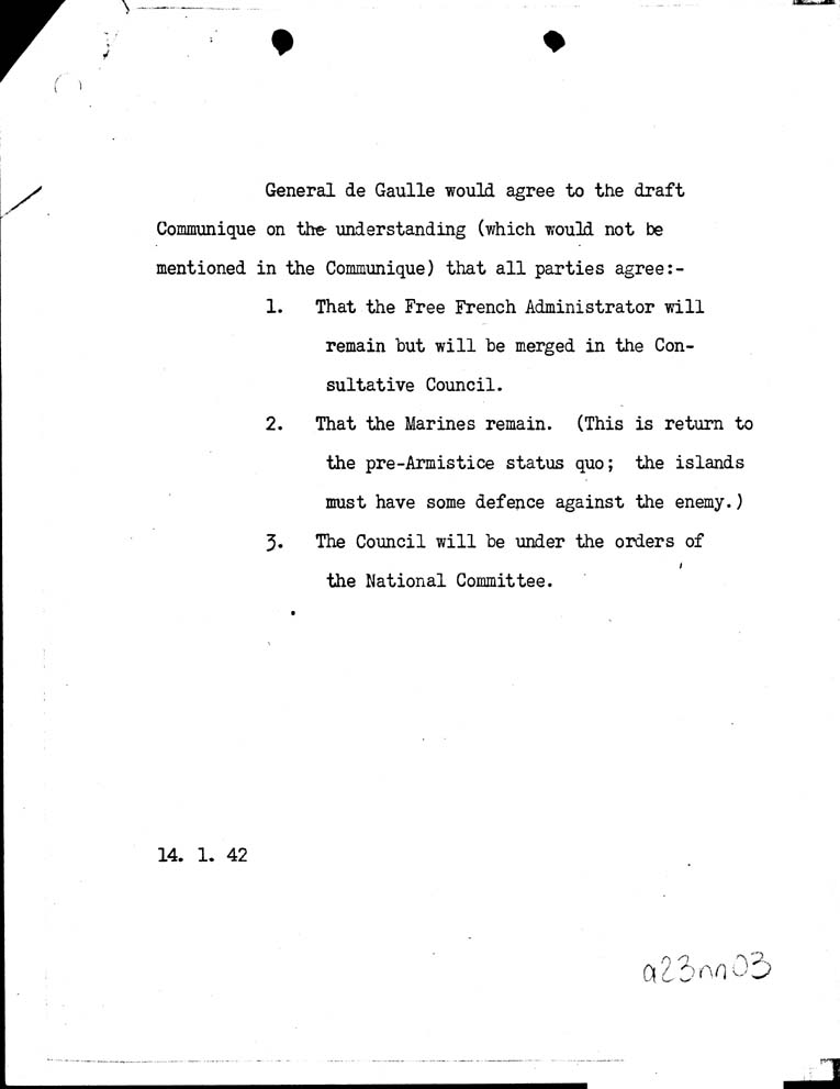 [a23nn03.jpg] - Draft of Communique which would be accepted by General De Gaulle Jan 14th 1942 - Page 3