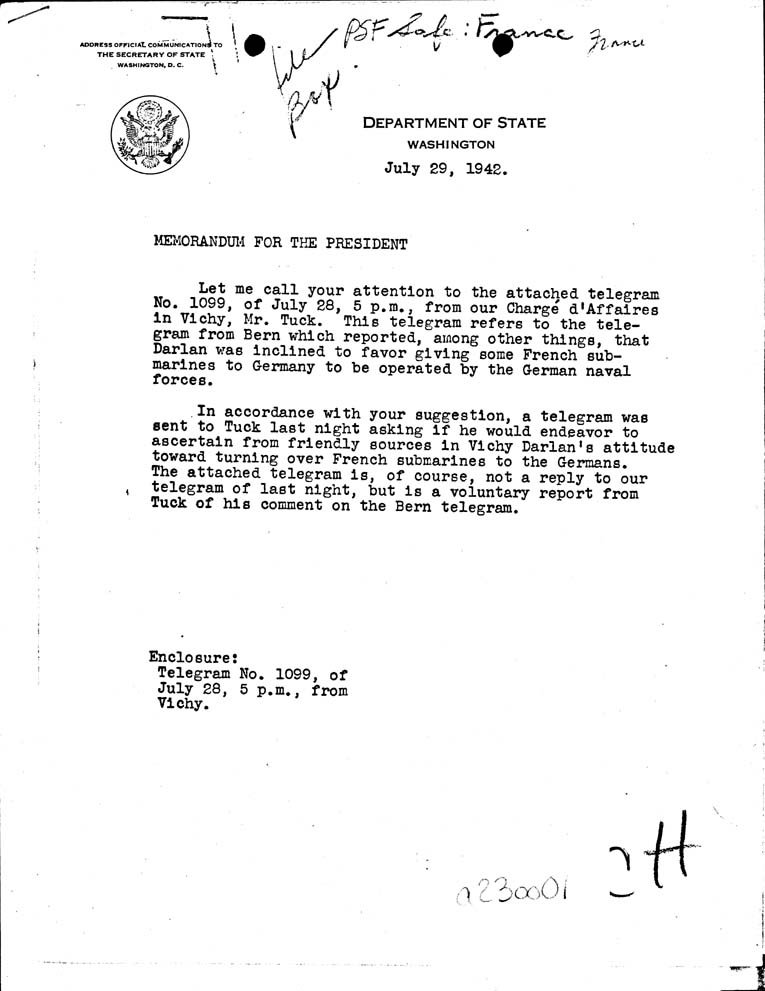 [a23oo01.jpg] - Department of State-->FDR (memo)-7/29/42