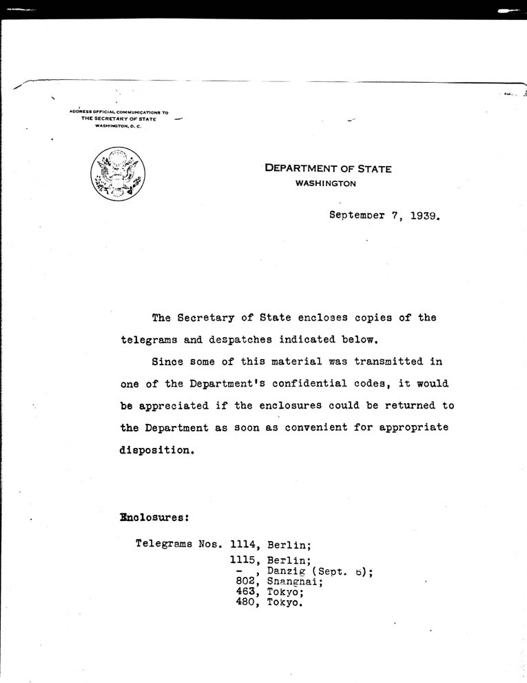 [a24c01.jpg] - Secretary of State- Sept. 7, 1939
