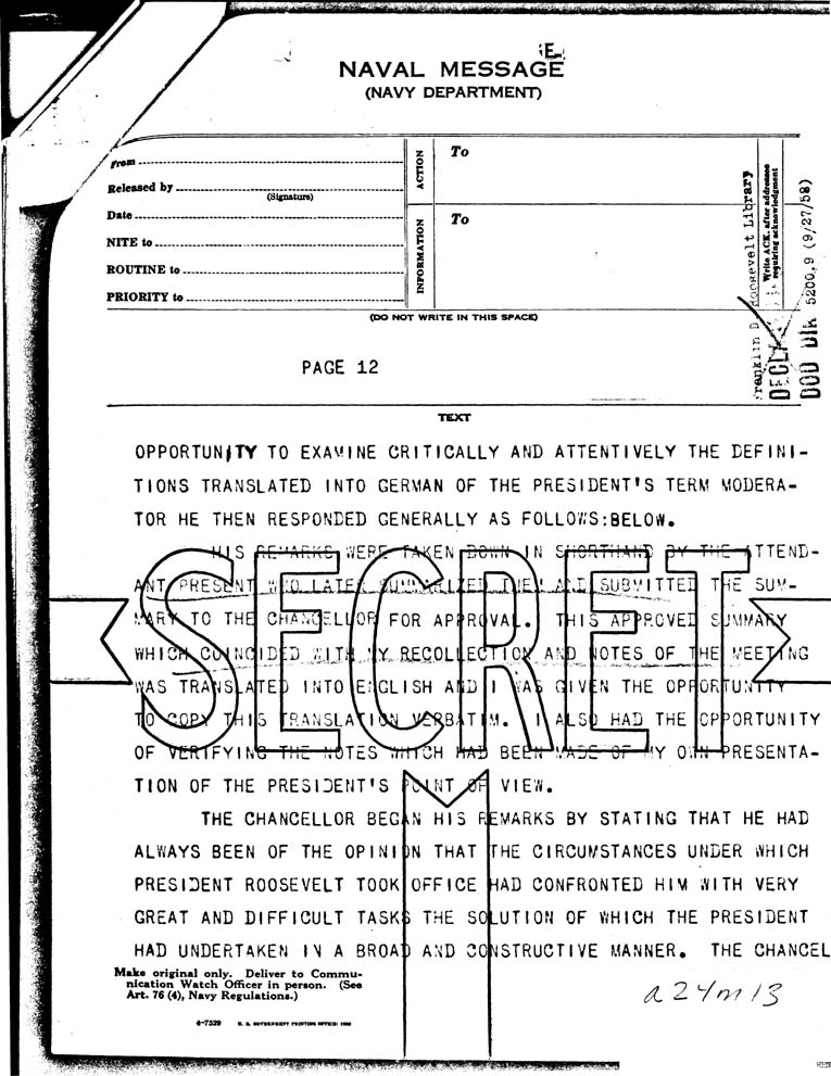 [a24m13.jpg] - Memorandum:Roosevelt to Captain Callaghan- March 25, 1940