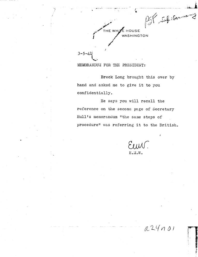 [a24n01.jpg] - Memorandum for the President- March 5, 1941