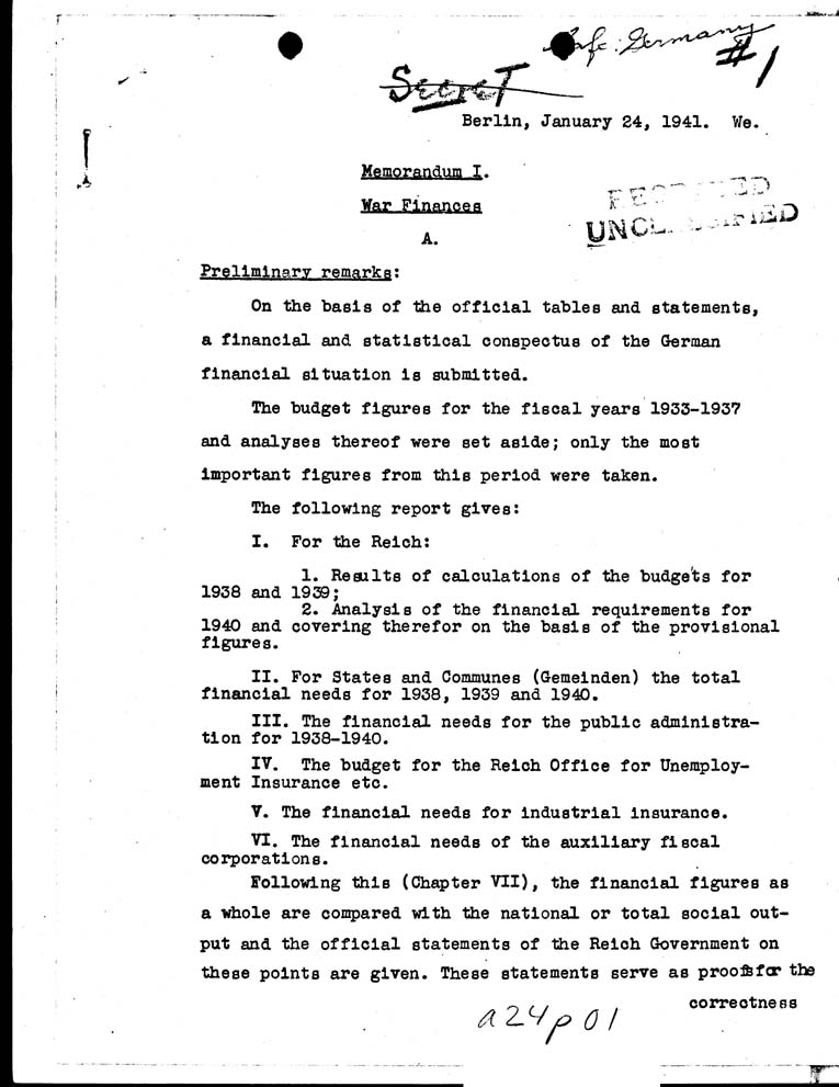 [a24p01.jpg] - Memorandum for the President- Jan. 24, 1941