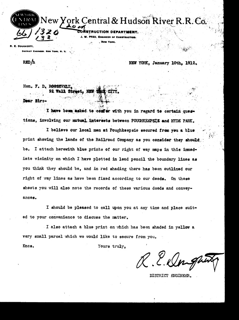 [a901aa01.jpg] - Letter between FD Roosevelt and the New York Central Hudson river RR co, January 10. 1912