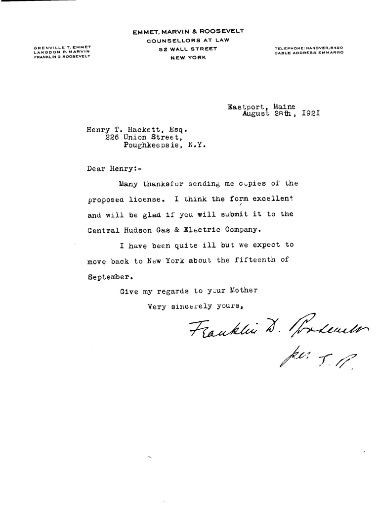 [a901ac01.jpg] - Letter to Hackett from F.D.R., August 28, 1921
