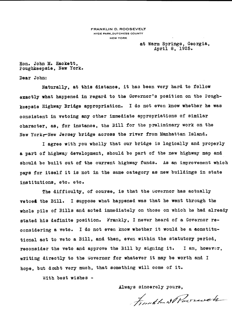 [a901af01.jpg] - Letter to John M. Hackett from F.D.R., April 8, 1925