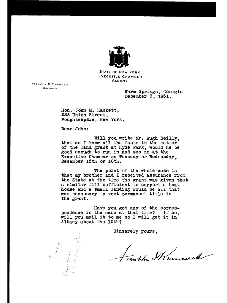 [a901ai01.jpg] - Letter to John M. Hackett from F.D.R., December 3, 1931