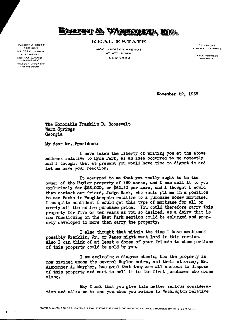 [a901ak01.jpg] - Letter to President Roosevelt from  Edward Mortimer Livingston, November 22, 1938