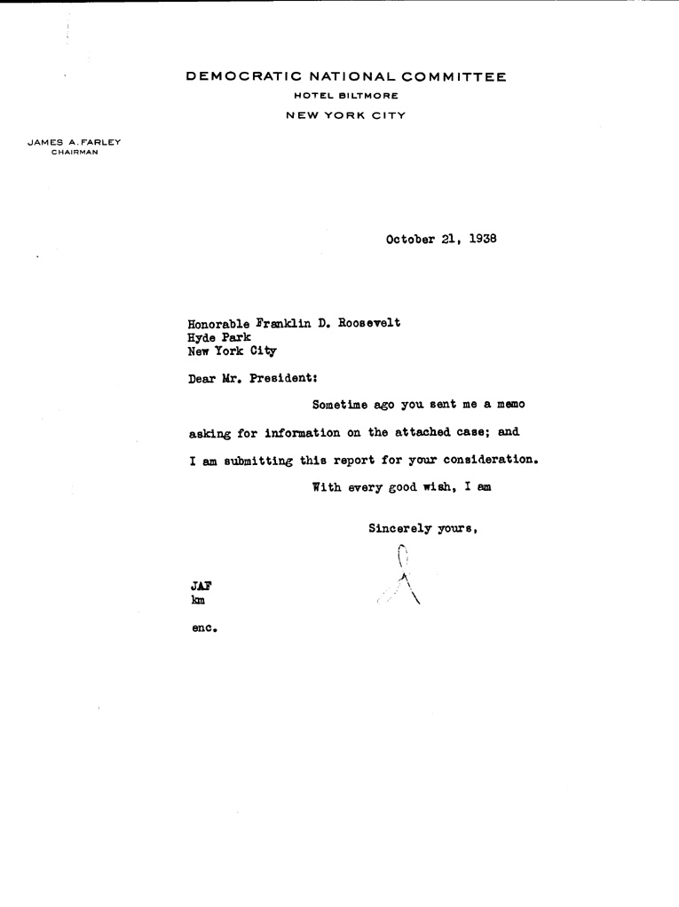 [a901at01.jpg] - Letter to FDR from the Democratic National Committee,  October 21, 1938