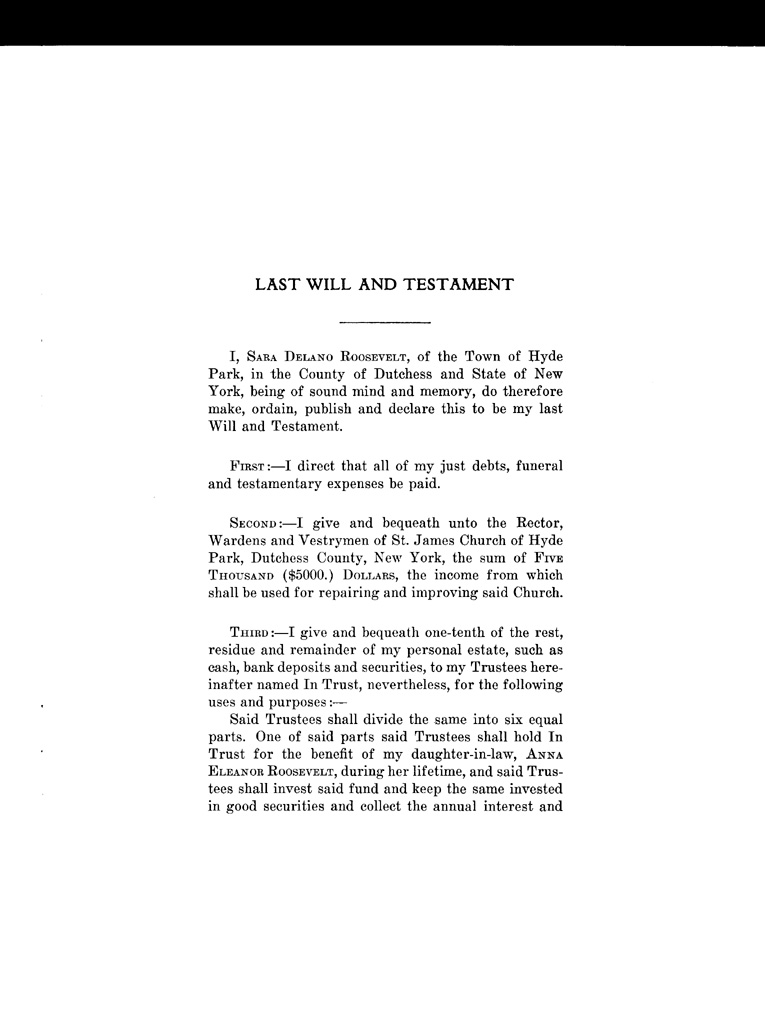 [a901ax02.jpg] - Will of Sarah D. Roosevelt September 7, 1941