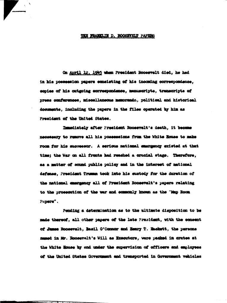 [a901bf01.jpg] - Statement of regards of F.D.R.'s paper that President Truman put aside