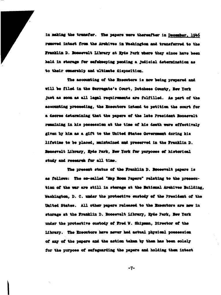 [a901bf07.jpg] - Statement of regards of F.D.R.'s paper that President Truman put aside