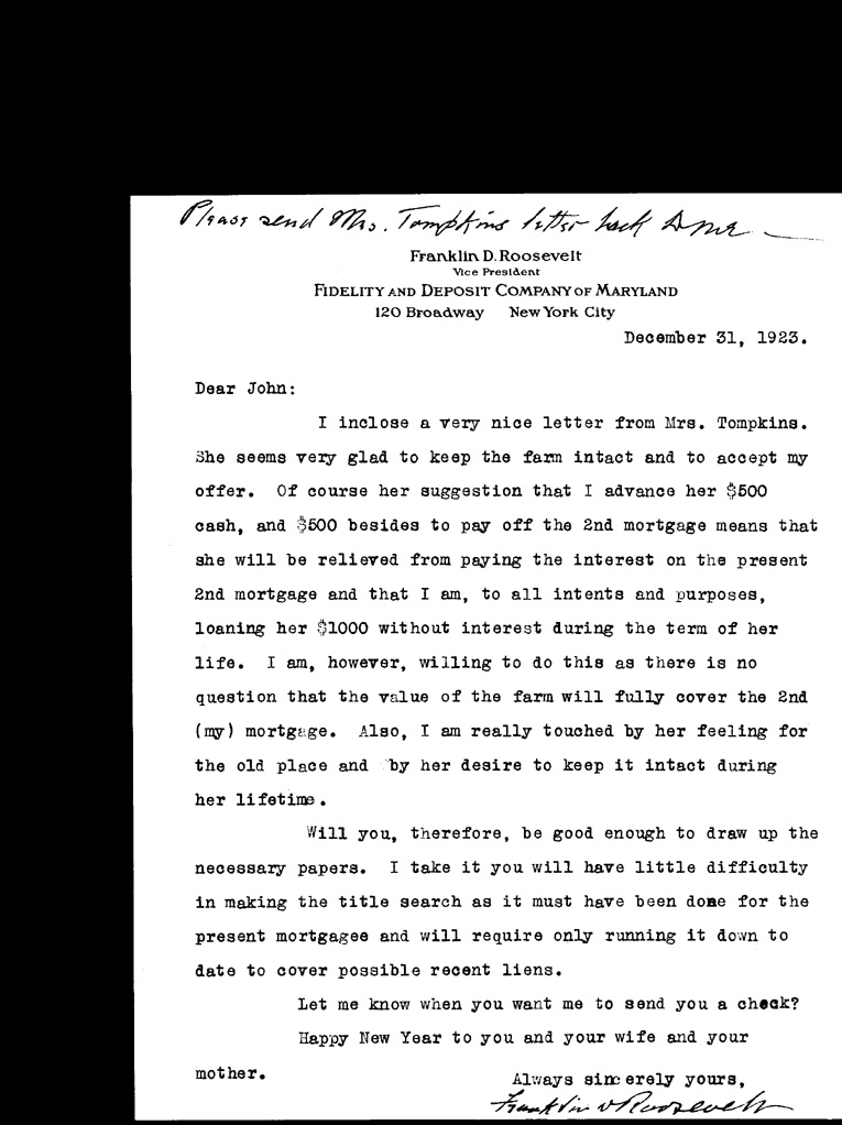[a901bg01.jpg] - Letter from FDR to John Hackett, December 31, 1923