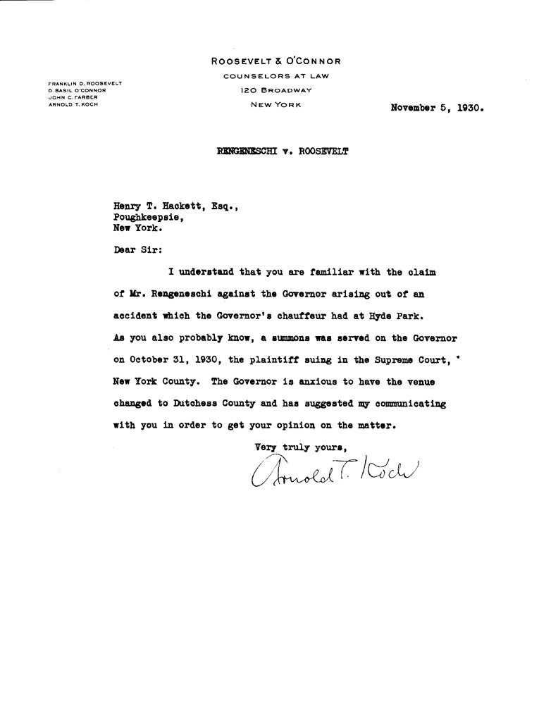 [a901bj01.jpg] - Letter from Arnold T. Koch to Henry Hackett, November 5, 1930