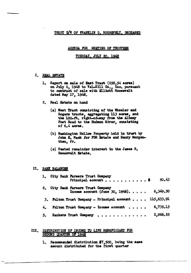 [a902ab01.jpg] - Minutes of Trustees meeting for F.D.R.'s estate July 20, 1948