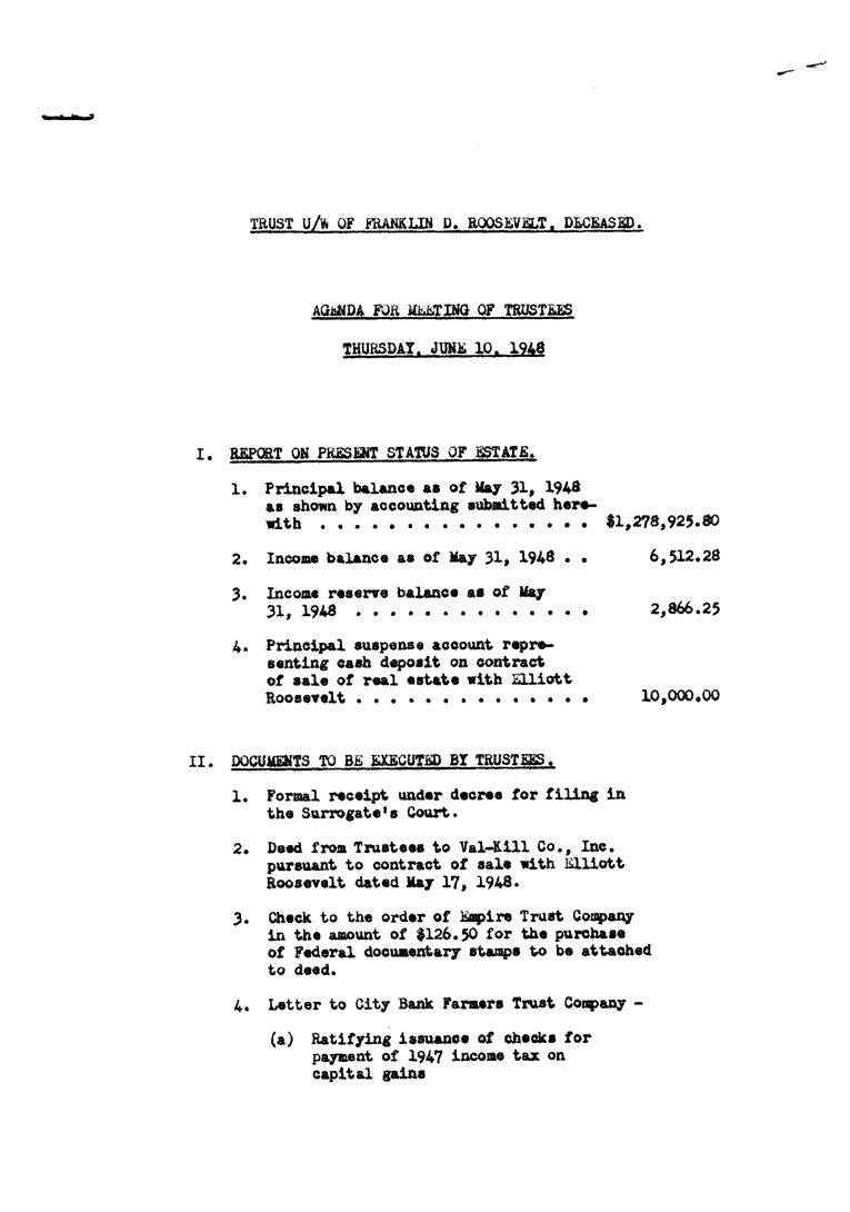[a902ac01.jpg] - Agenda and Minutes of Trustees meeting for F.D.R.'s estate June 10, 1948