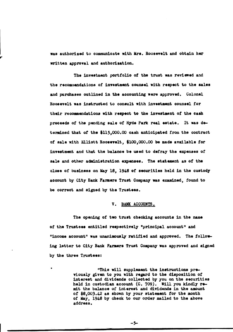 [a902ac08.jpg] - Agenda and Minutes of Trustees meeting for F.D.R.'s estate June 10, 1948