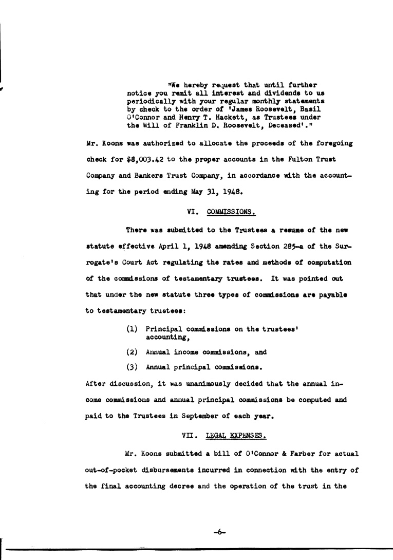 [a902ac09.jpg] - Agenda and Minutes of Trustees meeting for F.D.R.'s estate June 10, 1948