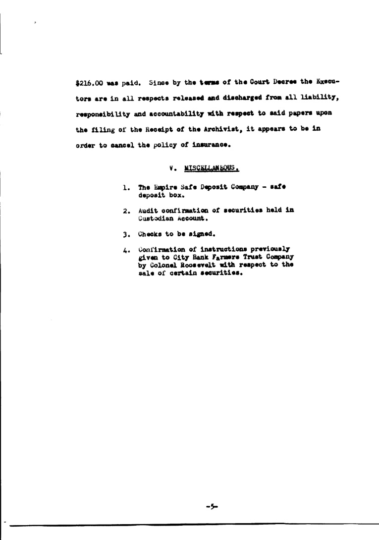 [a902ad05.jpg] - Agenda for Meeting of Executors of F.D.R.'s estate September 5, 1947
