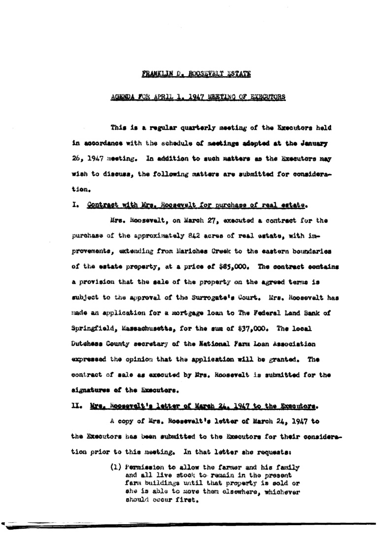 [a902ae02.jpg] - Agenda and Minutes of Meeting of Executors of F.D.R.'s estate April 1, 1947