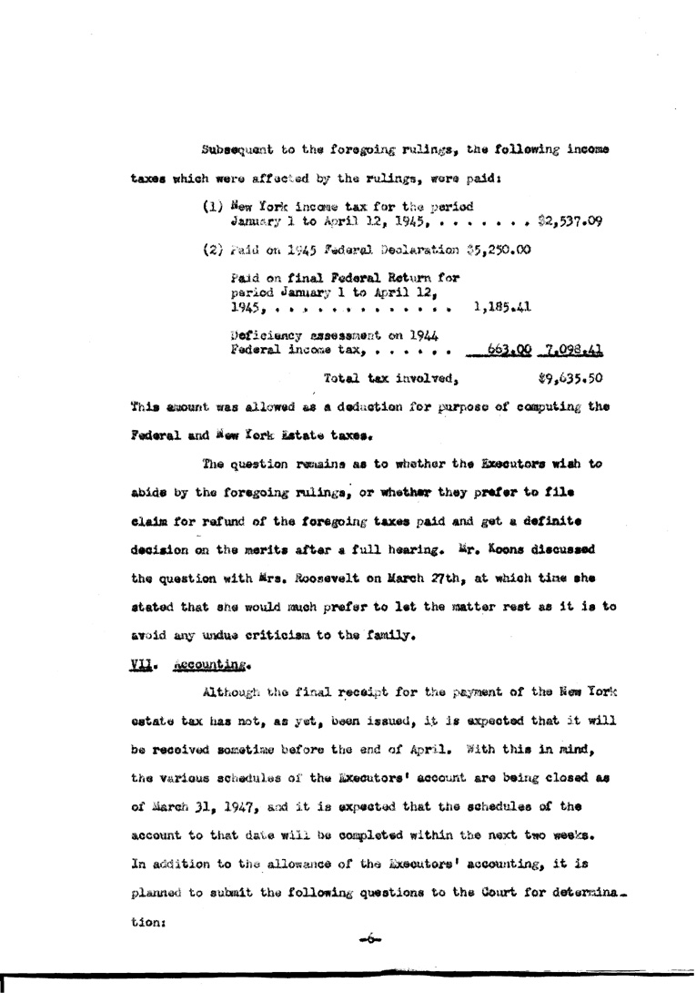 [a902ae07.jpg] - Agenda and Minutes of Meeting of Executors of F.D.R.'s estate April 1, 1947