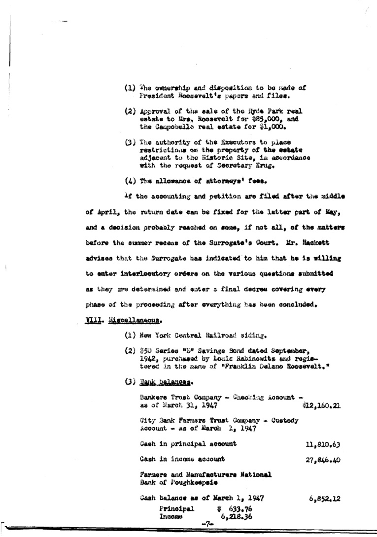 [a902ae08.jpg] - Agenda and Minutes of Meeting of Executors of F.D.R.'s estate April 1, 1947