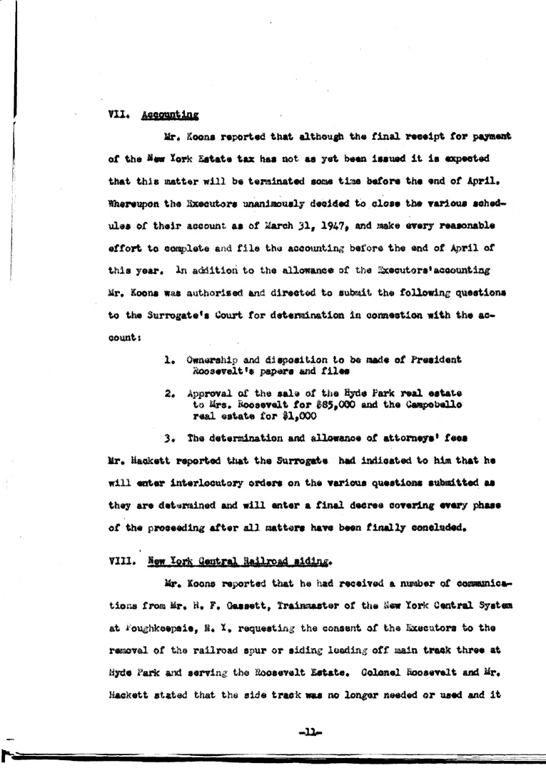 [a902ae20.jpg] - Agenda and Minutes of Meeting of Executors of F.D.R.'s estate April 1, 1947