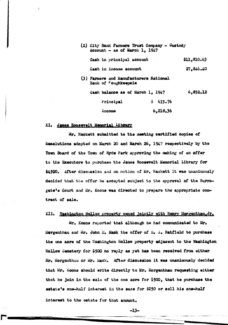 [a902ae22.jpg] - Agenda and Minutes of Meeting of Executors of F.D.R.'s estate April 1, 1947