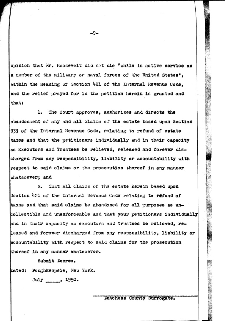 [a902af09.jpg] - Agenda and Minutes of Meeting of Executors of F.D.R.'s estate April 1, 1948