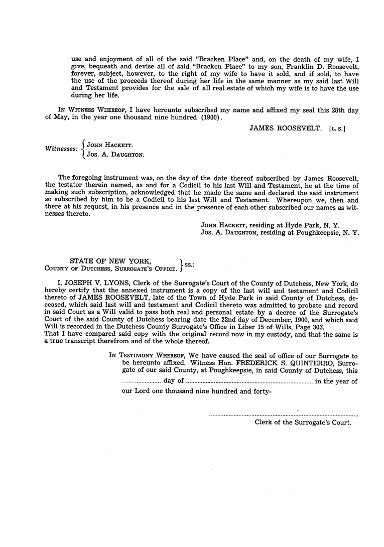 [a902at04.jpg] - Copy of James Roosevelts will ( Mrs. Helen D. Robinson)